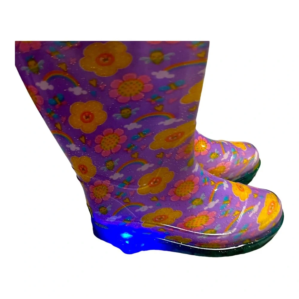 Western chief girls floral rainbow rain boots light up size 12 - Picture 4 of 9